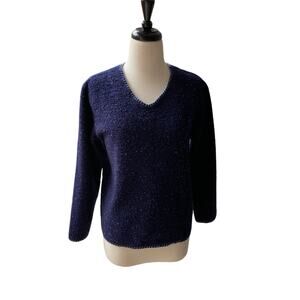 Relativity Navy/Light Blue Speckled V-Neck Semi-Cropped Sweater Size  M
